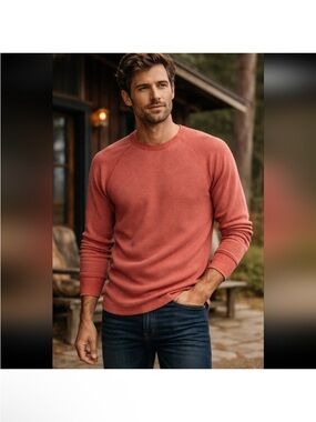Taylor Stitch Waffle Knit Shirt Mens Size 38 Orange Heavy Bag Long Sleeve Raglan
